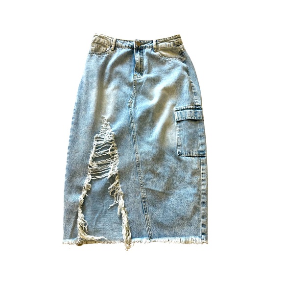 NWOT | Distressed Light Denim Skirt (Mid-length) - Picture 2 of 3